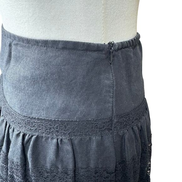 Sundance Eyelet Lace Black Linen Skirt Women’s Medium Boho Cottagecore Summer - Picture 2 of 8